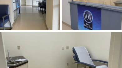 photo of the clinic, hallway, and reception areas